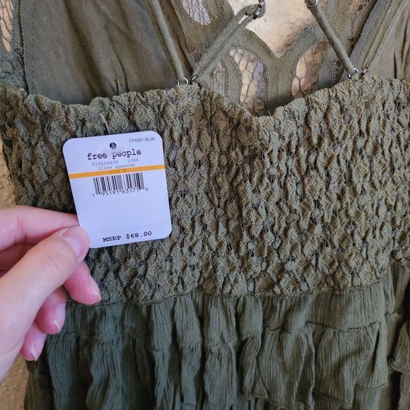 Free People Adela Cami Olive Green Tank Top Size M  Lace NWT  Party Cami - Picture 11 of 12